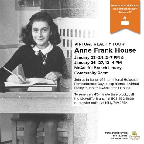 Jan 23 Virtual Reality Tour Anne Frank House Framingham Ma Patch