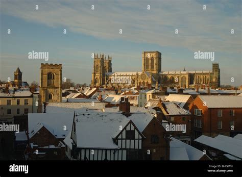 View Of York Minster Across The Rooftops In Winter York Yorkshire