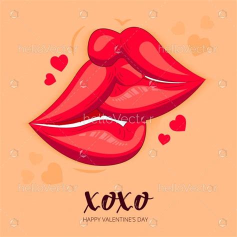 Two Lips Kissing Clipart Valentines Day Graphic Vector Illustration