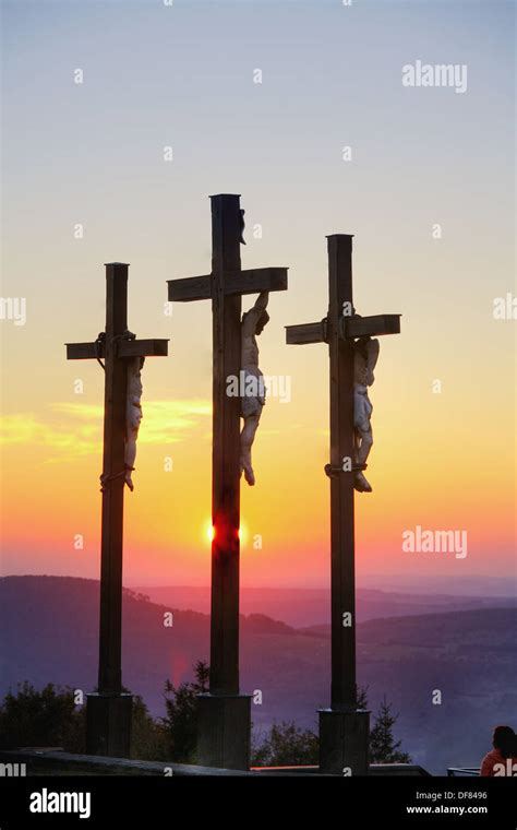 Three Crosses On Kreuzberg Mountain Near Bischofsheim Rhön Franconia
