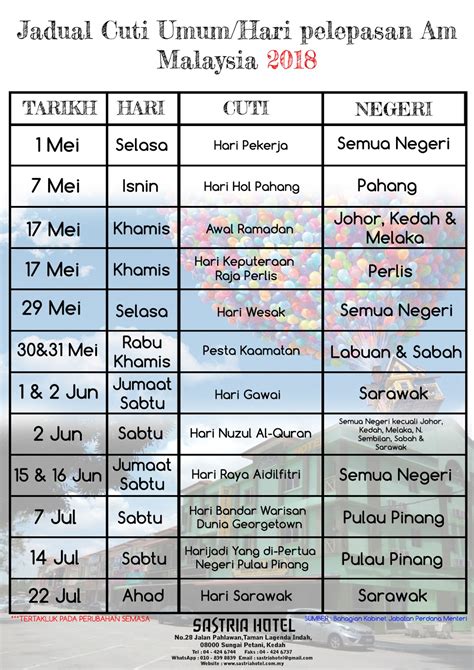 Malaysia public holidays 2017 (tarikh hari cuti umum malaysia 2017). Kedah Discovery : JADUAL CUTI UMUM BAGI TAHUN 2018