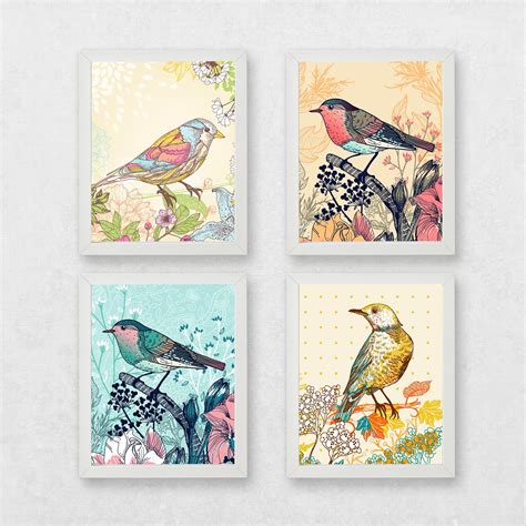 Set Of 4 Bird Prints Bird Posters Poster Of Birds Bird Etsy