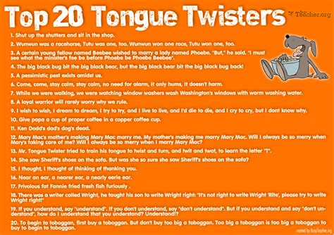Top 20 Tongue Twisters Poster Tongue Twisters Twister Drama Education