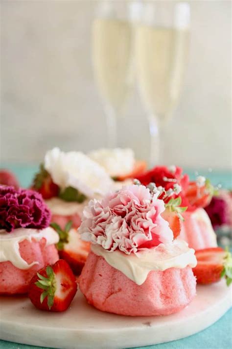 The bundt cake is easy to make; Strawberry Mini Bundt Cakes- with White Chocolate Ganache ...