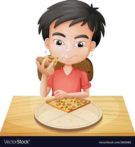 A Boy Eating Pizza Royalty Free Vector Image Vectorstock