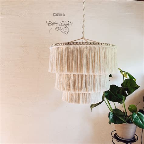 Boho Fringe Chandelier Cotton Pendant Light Fringe Light Etsy