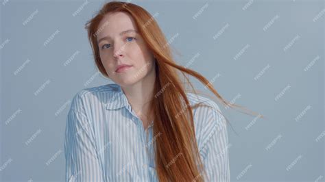 Premium Photo Ginger Head Red Hair Ginger Hair Model With Blue Big