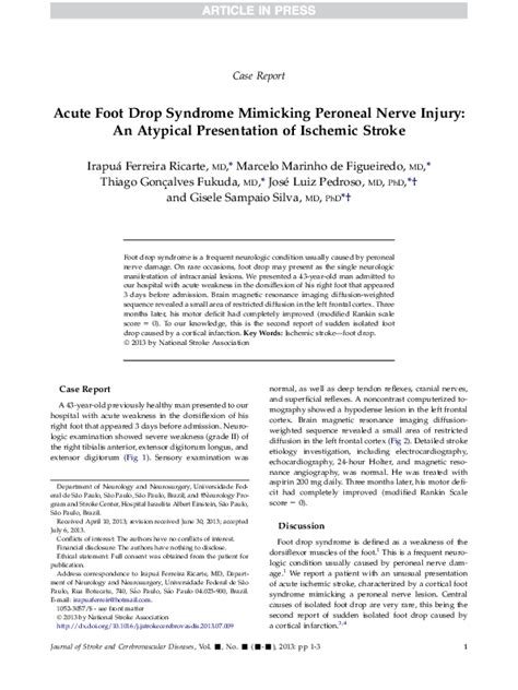 Pdf Acute Foot Drop Syndrome Mimicking Peroneal Nerve Injury An