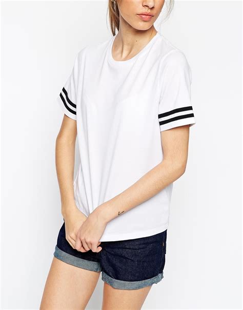 Asos T Shirt With Stripe Sleeve In White Lyst