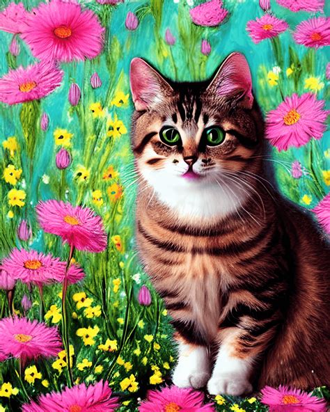 A Very Beautiful Cute Cat Surrounded By Flowers On All · Creative Fabrica