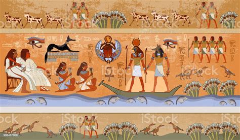 Ancient Egypt Scene Mythology Egyptian Gods And Pharaohs Murals Ancient
