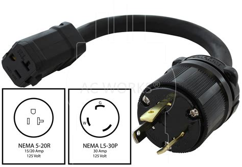 1ft Nema L5 30p To 5 20r Household 1520a Female Adapter Cord Ac