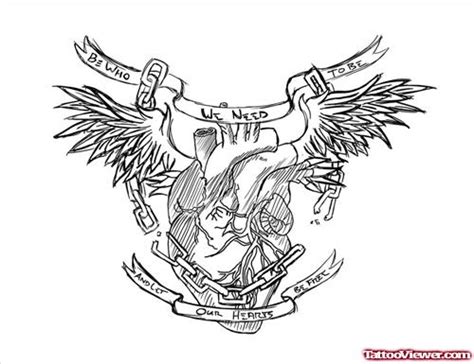 Attractive Winged Gothic Heart Tattoo Design