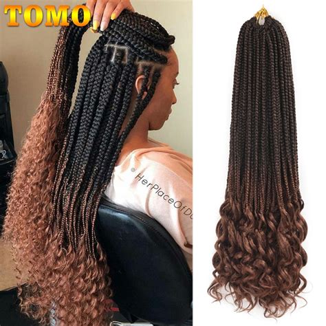 Tomo 14 18 24 Inch Crochet Hair Box Braids Curly Ends Ombre Synthetic Hair For Braid 22 Strands