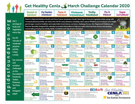 March Calendar Provides Daily Fitness and Nutrition Tips ...