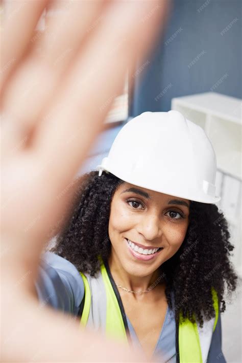 Premium Photo Black Woman Construction And Architecture With Selfie
