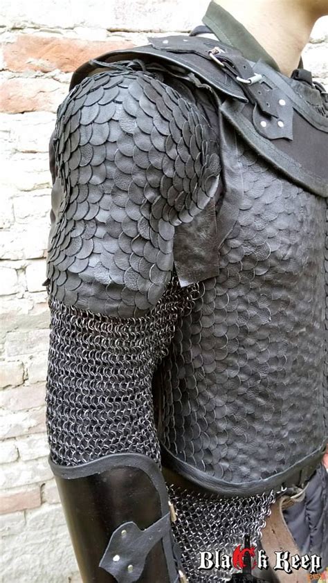 Black Leather Scale Chestplate With Pauldrons Chainmail And Gambeson