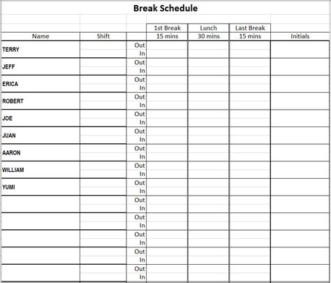 Lunch Break Schedule Template