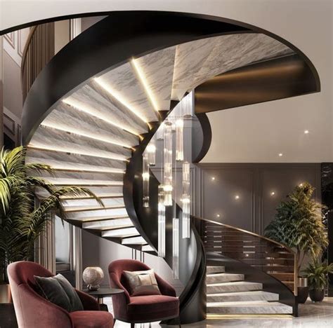 Luxury Modern Elegant Curved Marble Staircase Glass Spiral Stairs