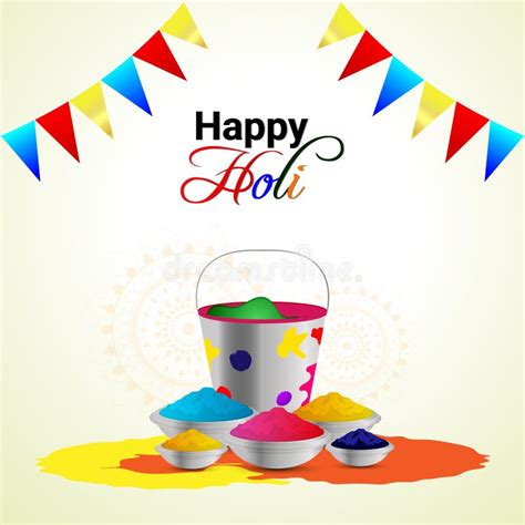Happy Holi Realistic Elements With Color Bowl Stock Illustration
