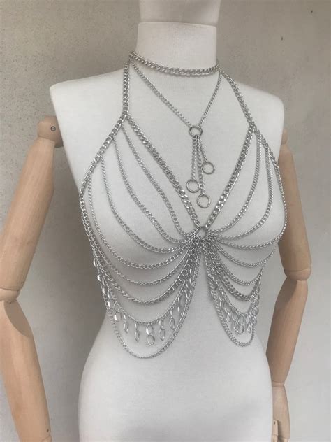 Silver Or Gold Bralette And Necklace Bodychain Silver Body Etsy