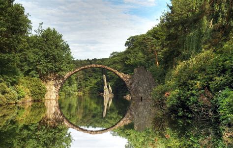 Wallpaper Water Trees Bridge Lake Reflection Germany Arch Stone