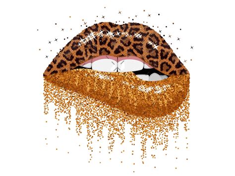 Dripping Lips Leopard Png Sexy Biting Lips Glitter Gold Etsy