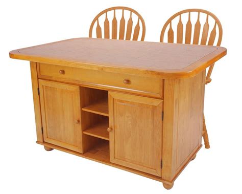 Sunset Trading 3 Piece Light Oak Kitchen Island Set With Terracotta