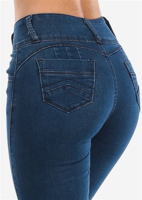 Moda Xpress Womens Skinny Jeans Dark Wash High Rise Butt Lifting