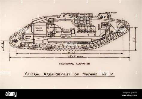 Wwi Technical Engineering Drawing Plan Of 1917 British Mark Iv Mk