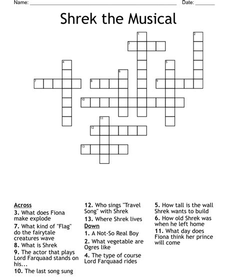 Shrek The Musical Crossword Wordmint