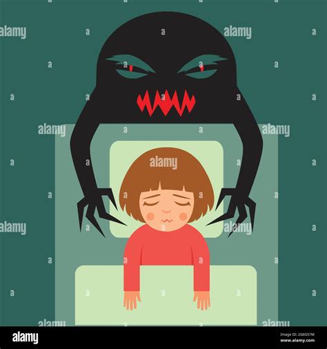 Nightmare Vector Cartoon Illustration Of Child Having Bad Dreams Stock