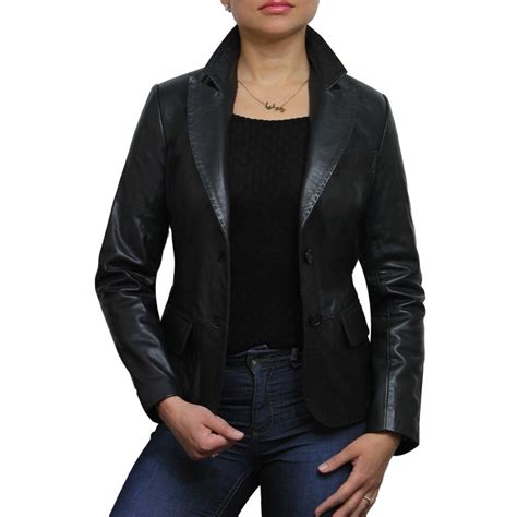 women black leather blazer jacket emely