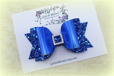 Royal Blue Hair Bow Girl S Glitter Hair Bow Blue Bow Etsy
