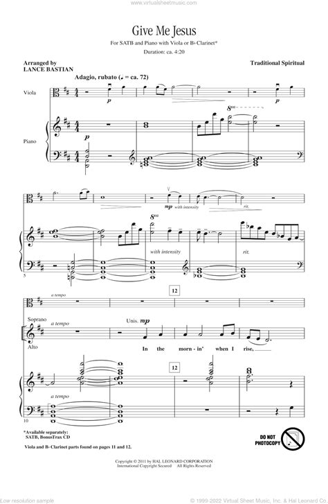 Bastian Give Me Jesus Sheet Music For Choir Satb Soprano Alto