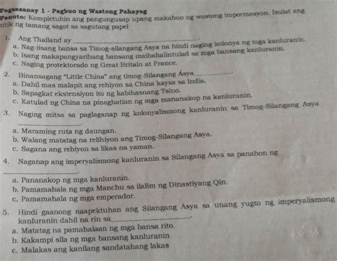 Solved Pagsasanay 1 Pagbuo Ng Wastong Pahayag Panuto Kompletuhin Ang Pangungusap Upang