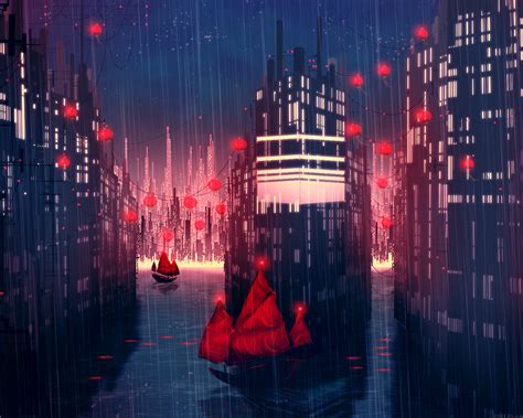 Wallpaper For Desktop Laptop Aj08 Rainy Anime City Art