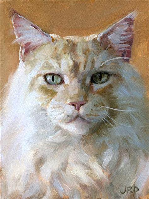 Buy Original Art By J Dunster Oil Painting Big White Cat At Ugallery
