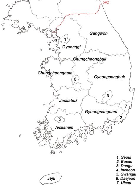 Korean cities & korean provinces. Map of Provinces of South Korea. | Download Scientific Diagram