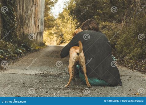 Happy Woman Stroking Her Dog Stock Image Image Of Green Happy 131656089