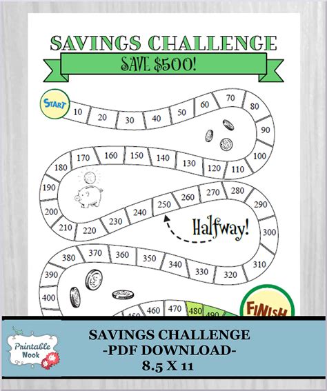 Savings Tracker Money Challenge Save 500 Dollars Goal Save Fund Saving