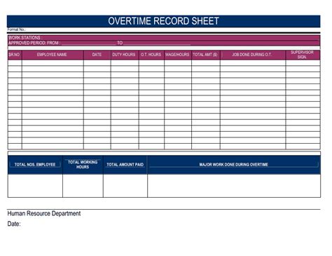 Overtime Record Spreadsheet Template Download Printable Pdf