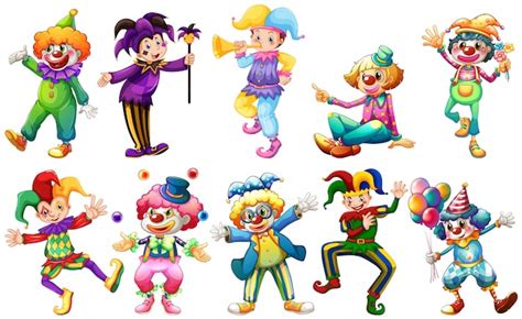 Premium Vector Clowns In Different Costumes Illustration