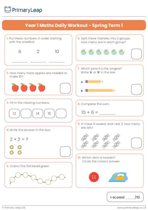 Numeracy Year 1 Maths Daily Workout Summer Term 2 Worksheet