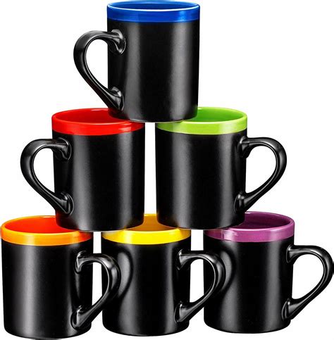 Bruntmor Porcelain Coffee Cups Mugs Set Of 6 Large Sized 12 Ounce Matte