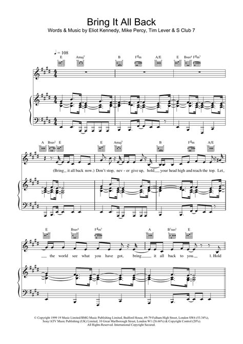 S Club 7 Bring It All Back Sheet Music Notes Download Printable Pdf
