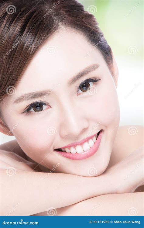 Charming Woman Smile Face Stock Photo Image Of Green 66131952