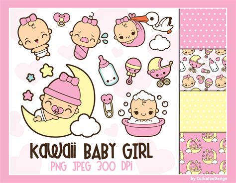 Kawaii Baby Clipart Baby Girl Clipart Cute Baby Girl Etsy