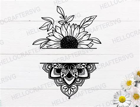 Half Sunflower Svg Half Mandala Svg Half Sunflower Mandala Etsy Mandala Tattoo Design