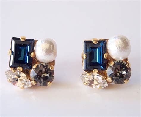 Blue Swarovski Earrings Swarovski Crystal Earrings Blue Stone